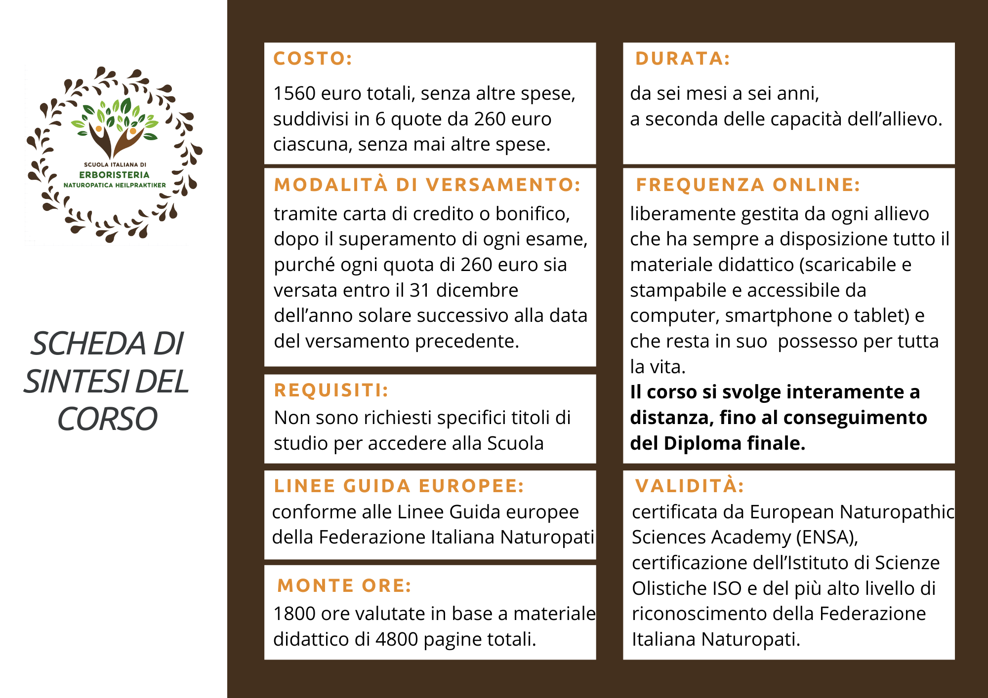 SCHEDA DEL CORSO DI ERBORISTERIA NATUROPATICA ONLINE